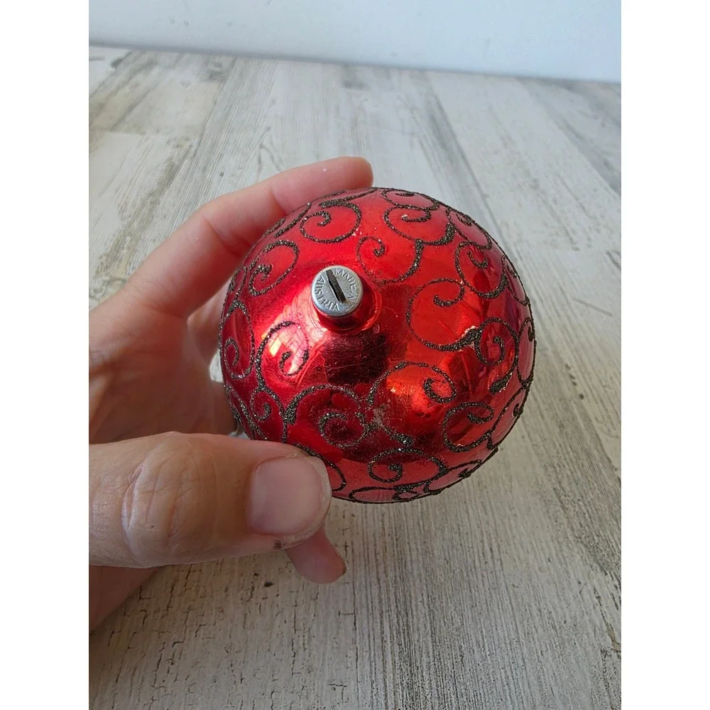 Vintage Austria Mica swirl red ball glass ornament Xmas tree